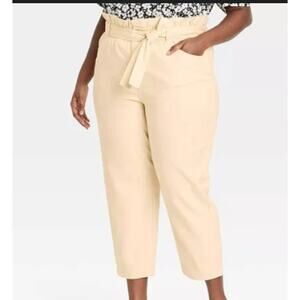 Who What Wear Linen Blend Pants Womens 1X High Rise Paperbag Waist Wide Leg